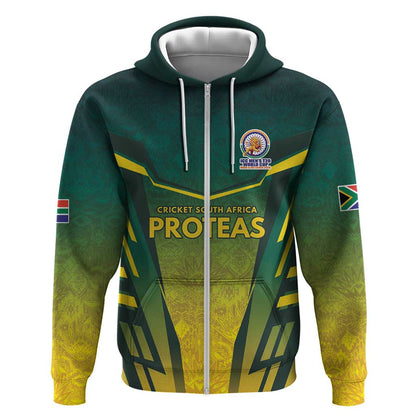 Custom South Africa Cricket Spirit 2026 Zip Hoodie World T20 Edition - African Pride