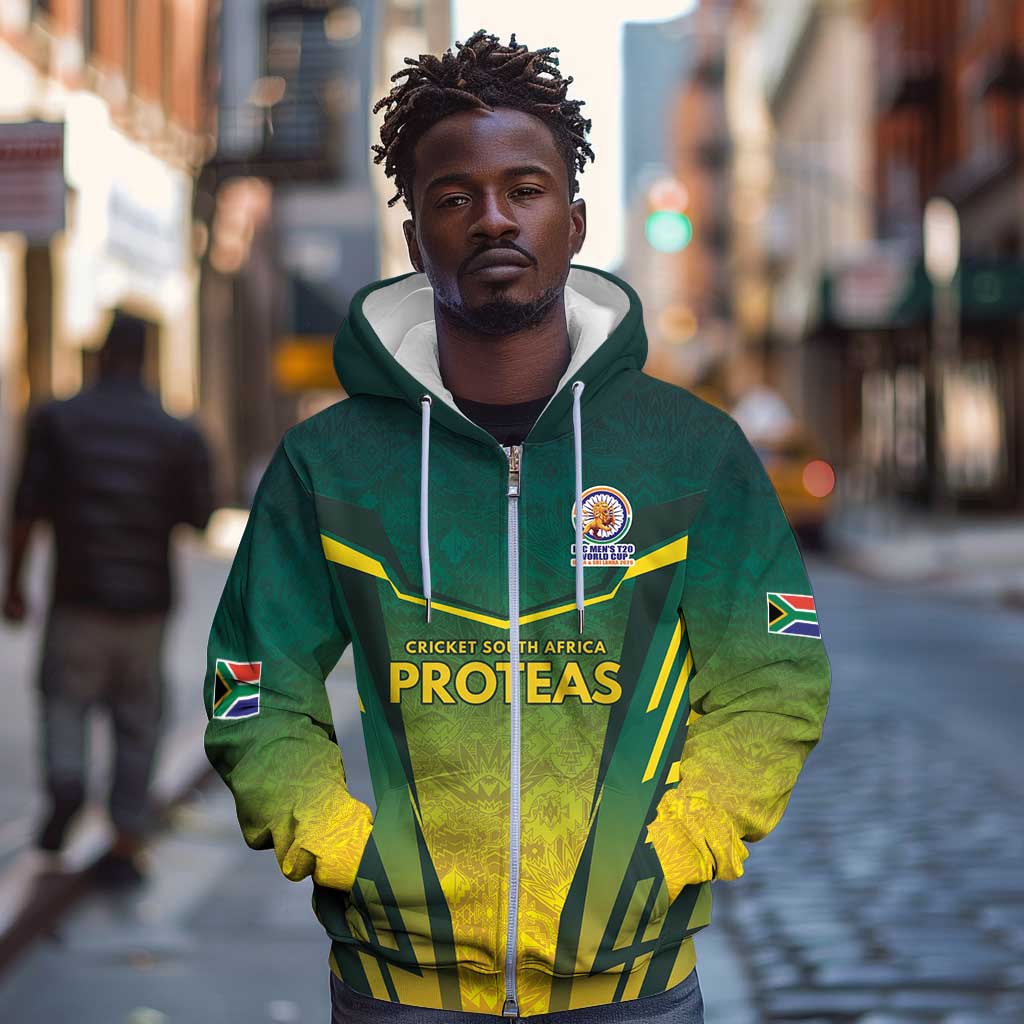 Custom South Africa Cricket Spirit 2026 Zip Hoodie World T20 Edition - African Pride