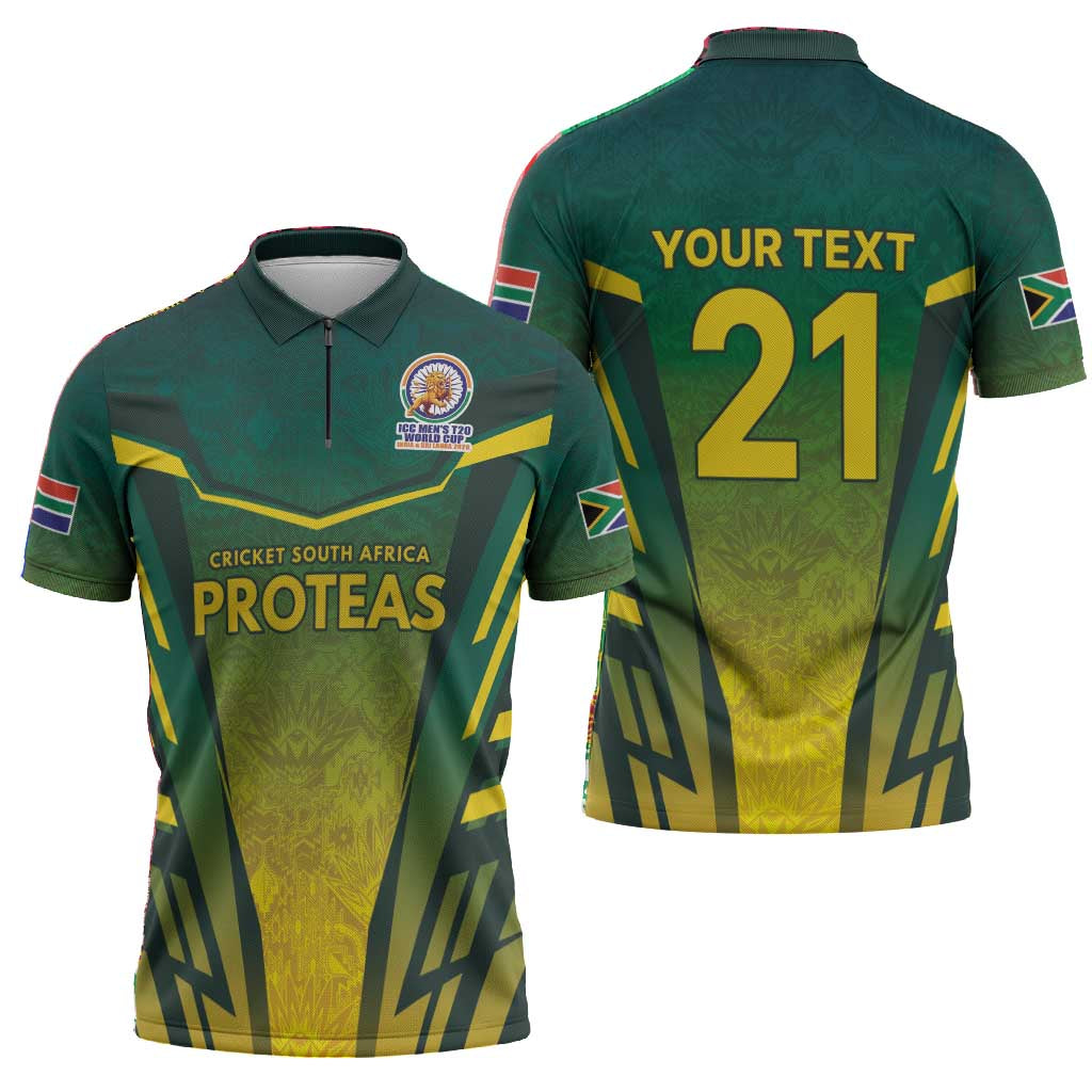 Custom South Africa Cricket Spirit 2026 Zipper Polo Shirt World T20 Edition