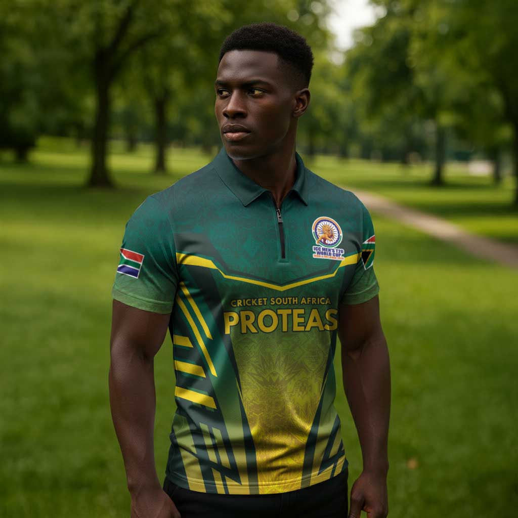 Custom South Africa Cricket Spirit 2026 Zipper Polo Shirt World T20 Edition