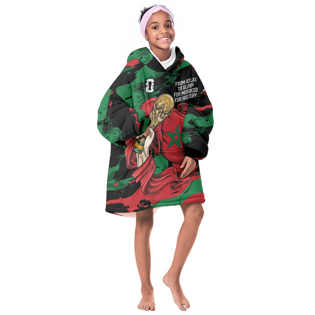 Personalized Morocco From Atlas To Victory Kid Wearable Blanket Hoodie Atlas Lions World Football Supporter Edition