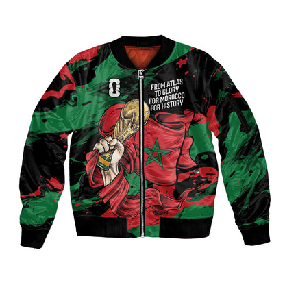 Personalized Morocco From Atlas To Victory Sleeve Zip Bomber Jacket Atlas Lions World Football Supporter Edition