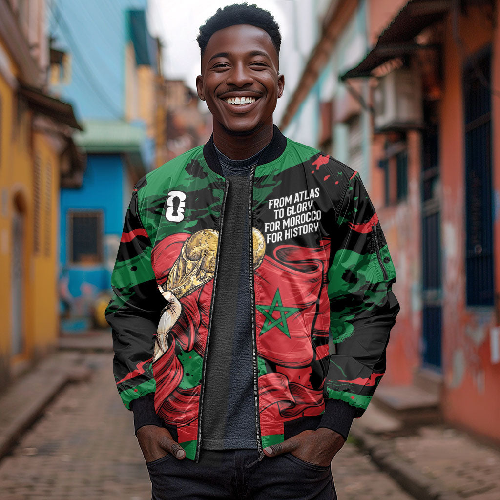 Personalized Morocco From Atlas To Victory Sleeve Zip Bomber Jacket Atlas Lions World Football Supporter Edition