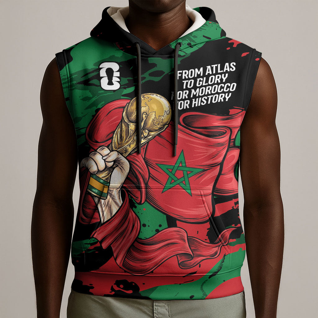Personalized Morocco From Atlas To Victory Sleeveless Hoodie Atlas Lions World Football Supporter Edition