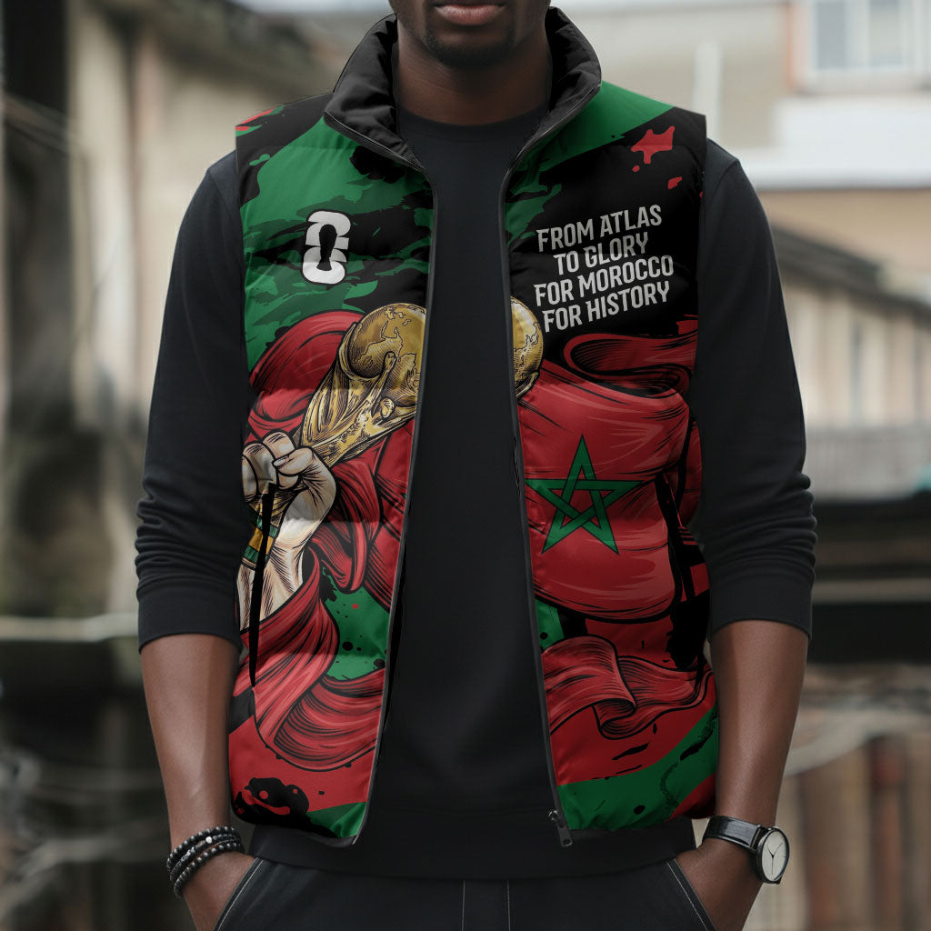 Personalized Morocco From Atlas To Victory Sleeveless Puffer Jacket Atlas Lions World Football Supporter Edition