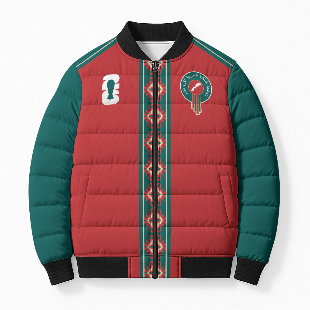 Custom Morocco Heritage Zellige Pattern Bomber Puffer Jacket Atlas Lions World Football Supporter Edition