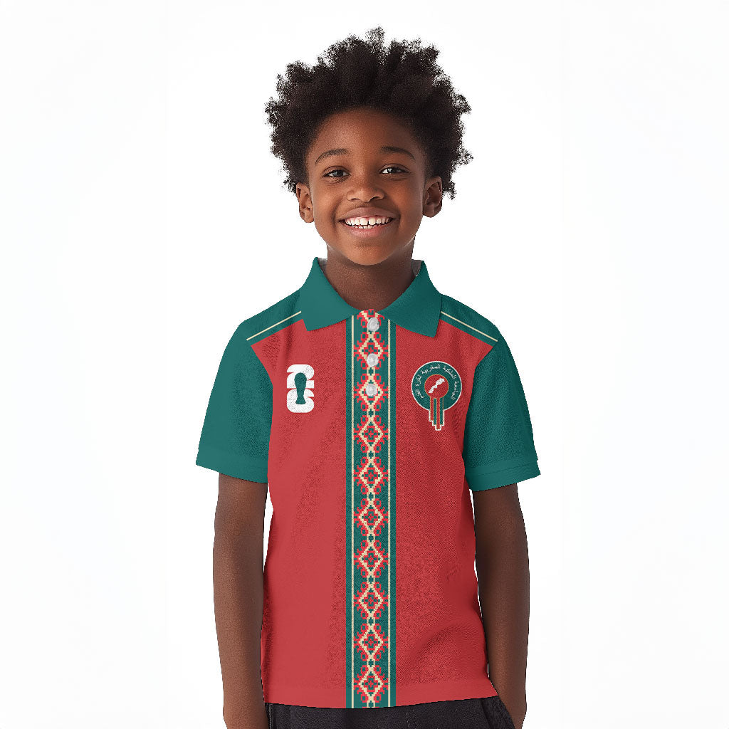 Custom Morocco Heritage Zellige Pattern Kid Polo Shirt Atlas Lions World Football Supporter Edition
