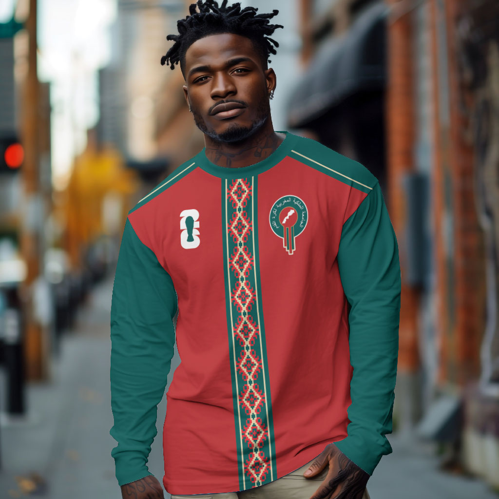Custom Morocco Heritage Zellige Pattern Long Sleeve Shirt Atlas Lions World Football Supporter Edition