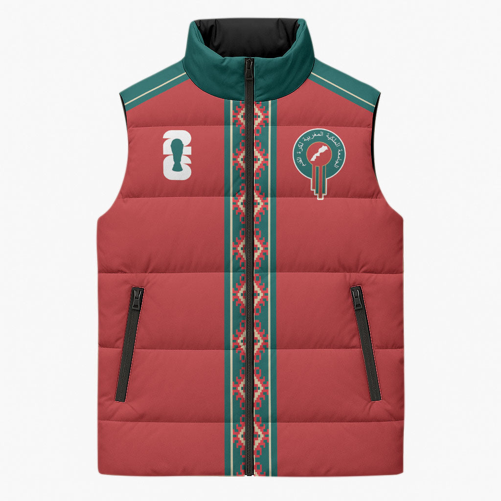 Custom Morocco Heritage Zellige Pattern Sleeveless Puffer Jacket Atlas Lions World Football Supporter Edition