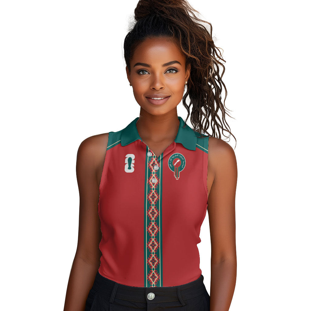 Custom Morocco Heritage Zellige Pattern Women Sleeveless Polo Shirt Atlas Lions World Football Supporter Edition