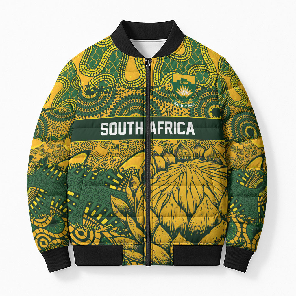 2026 Autumn Rugby Nations South Africa Custom Bomber Puffer Jacket Indigenous Tribal Patchwork Motif