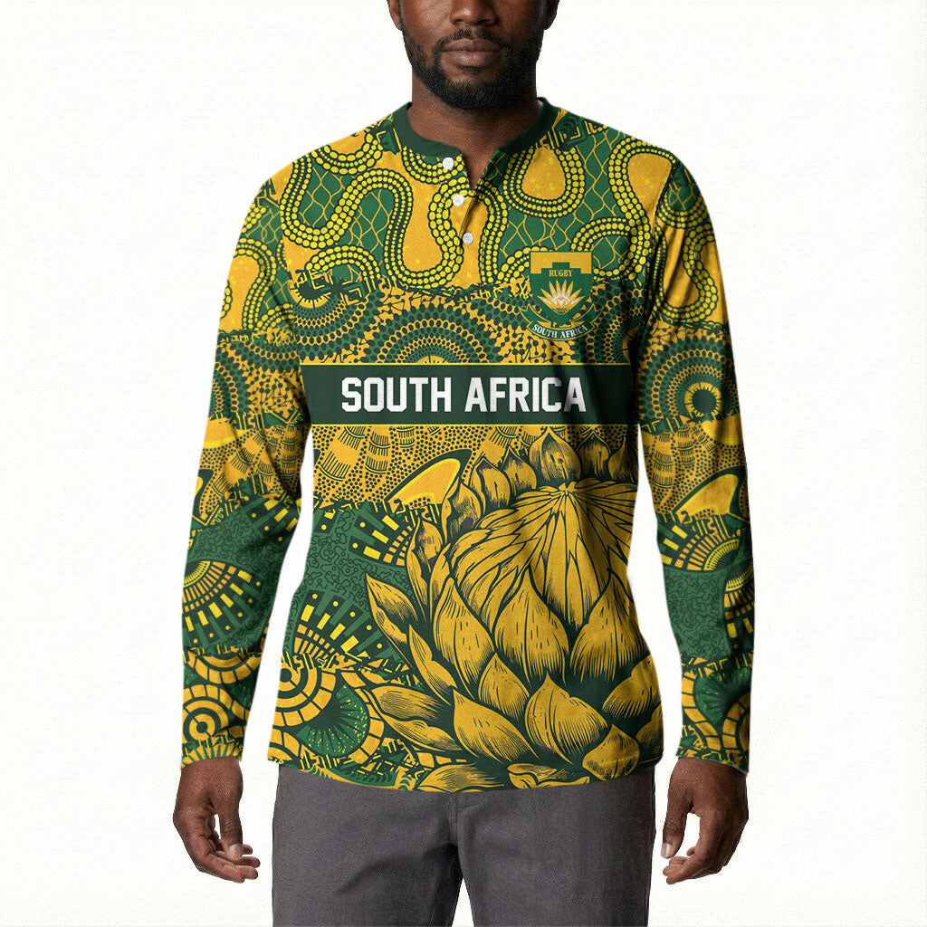 2026 Autumn Rugby Nations South Africa Custom Button Sweatshirt Indigenous Tribal Patchwork Motif