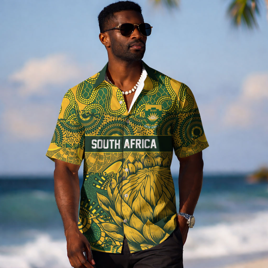 2026 Autumn Rugby Nations South Africa Custom Hawaiian Shirt Indigenous Tribal Patchwork Motif