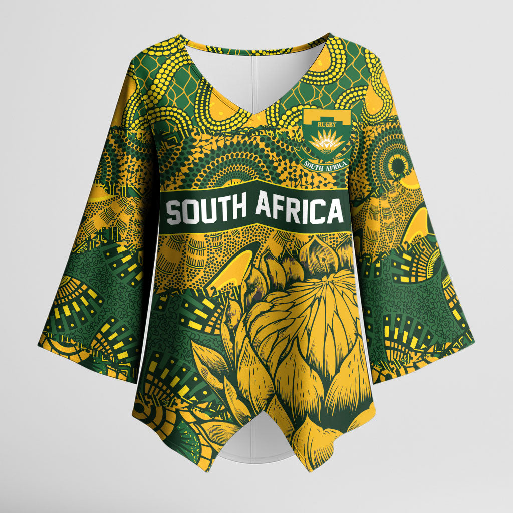 2026 Autumn Rugby Nations South Africa Custom Kimono Sleeve Blouse Indigenous Tribal Patchwork Motif