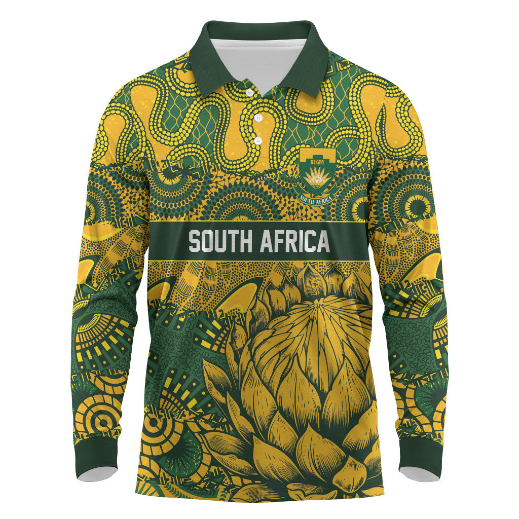 2026 Autumn Rugby Nations South Africa Custom Long Sleeve Polo Shirt Indigenous Tribal Patchwork Motif