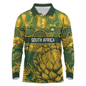 2026 Autumn Rugby Nations South Africa Custom Long Sleeve Polo Shirt Indigenous Tribal Patchwork Motif