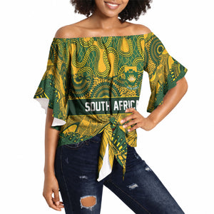 2026 Autumn Rugby Nations South Africa Custom Off Shoulder Wrap Waist Top Indigenous Tribal Patchwork Motif