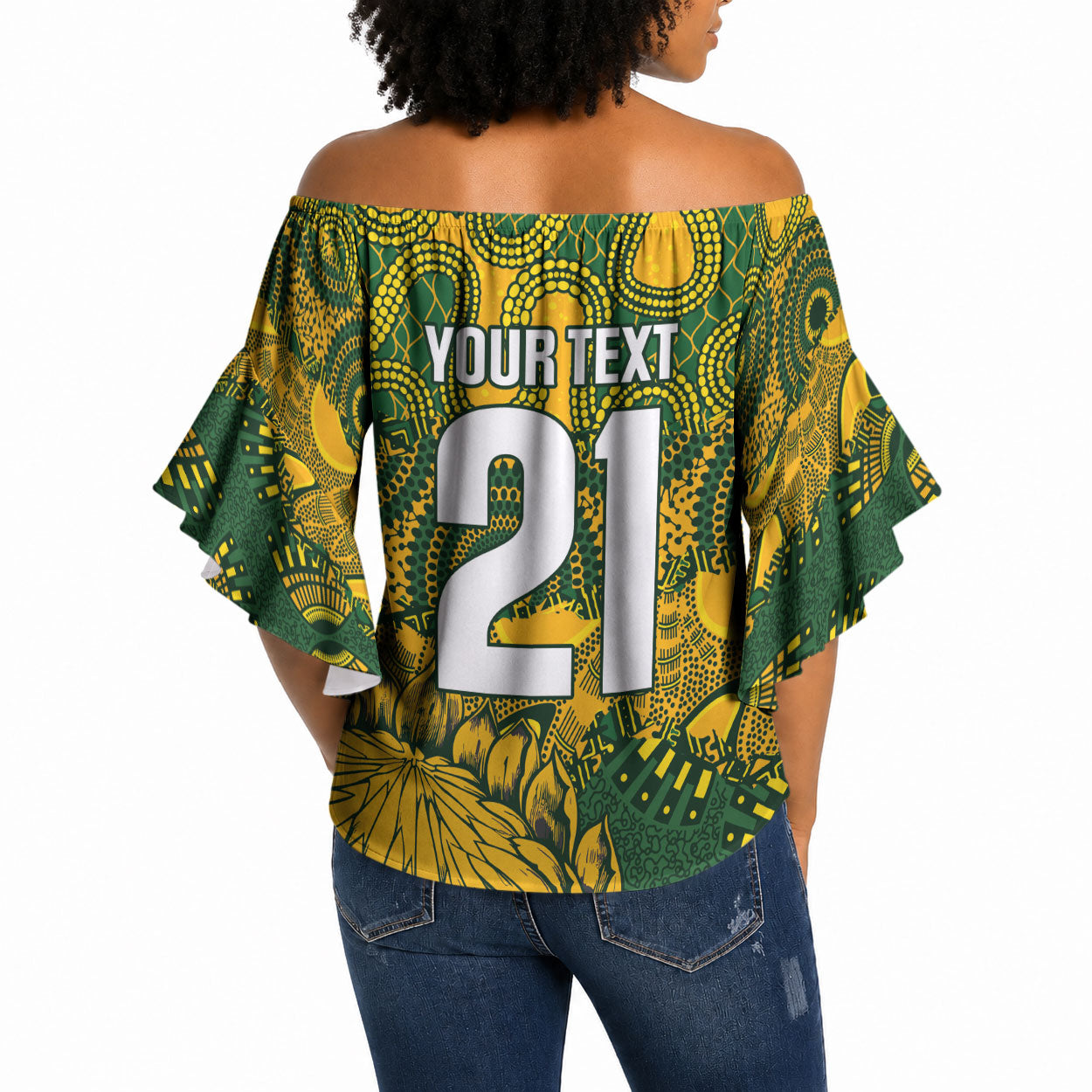 2026 Autumn Rugby Nations South Africa Custom Off Shoulder Wrap Waist Top Indigenous Tribal Patchwork Motif