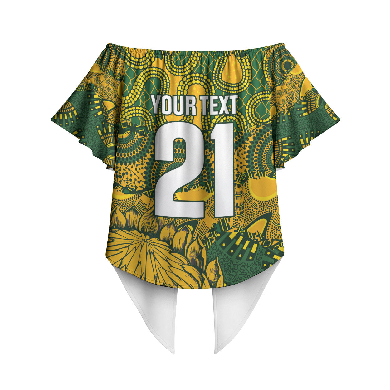 2026 Autumn Rugby Nations South Africa Custom Off Shoulder Wrap Waist Top Indigenous Tribal Patchwork Motif
