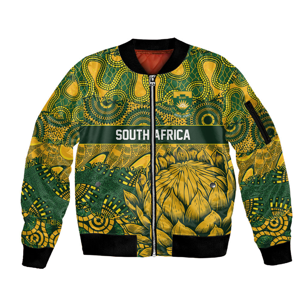 2026 Autumn Rugby Nations South Africa Custom Sleeve Zip Bomber Jacket Indigenous Tribal Patchwork Motif