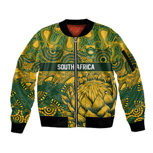 2026 Autumn Rugby Nations South Africa Custom Sleeve Zip Bomber Jacket Indigenous Tribal Patchwork Motif
