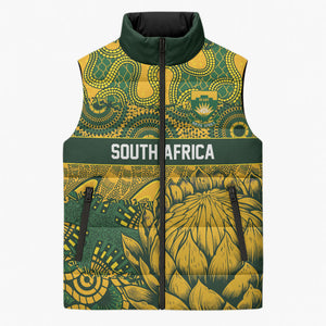 2026 Autumn Rugby Nations South Africa Custom Sleeveless Puffer Jacket Indigenous Tribal Patchwork Motif