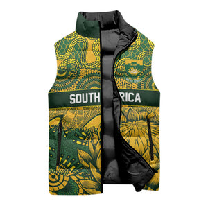 2026 Autumn Rugby Nations South Africa Custom Sleeveless Puffer Jacket Indigenous Tribal Patchwork Motif