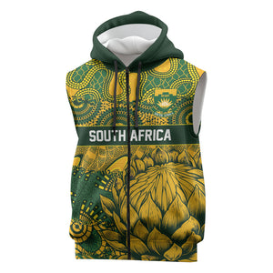 2026 Autumn Rugby Nations South Africa Custom Sleeveless Zip Hoodie Indigenous Tribal Patchwork Motif