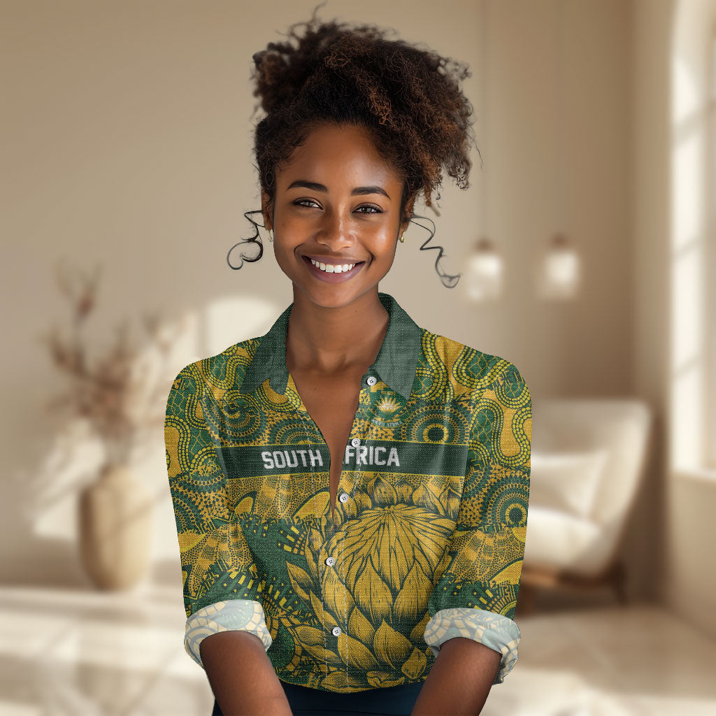 2026 Autumn Rugby Nations South Africa Custom Women Casual Shirt Indigenous Tribal Patchwork Motif