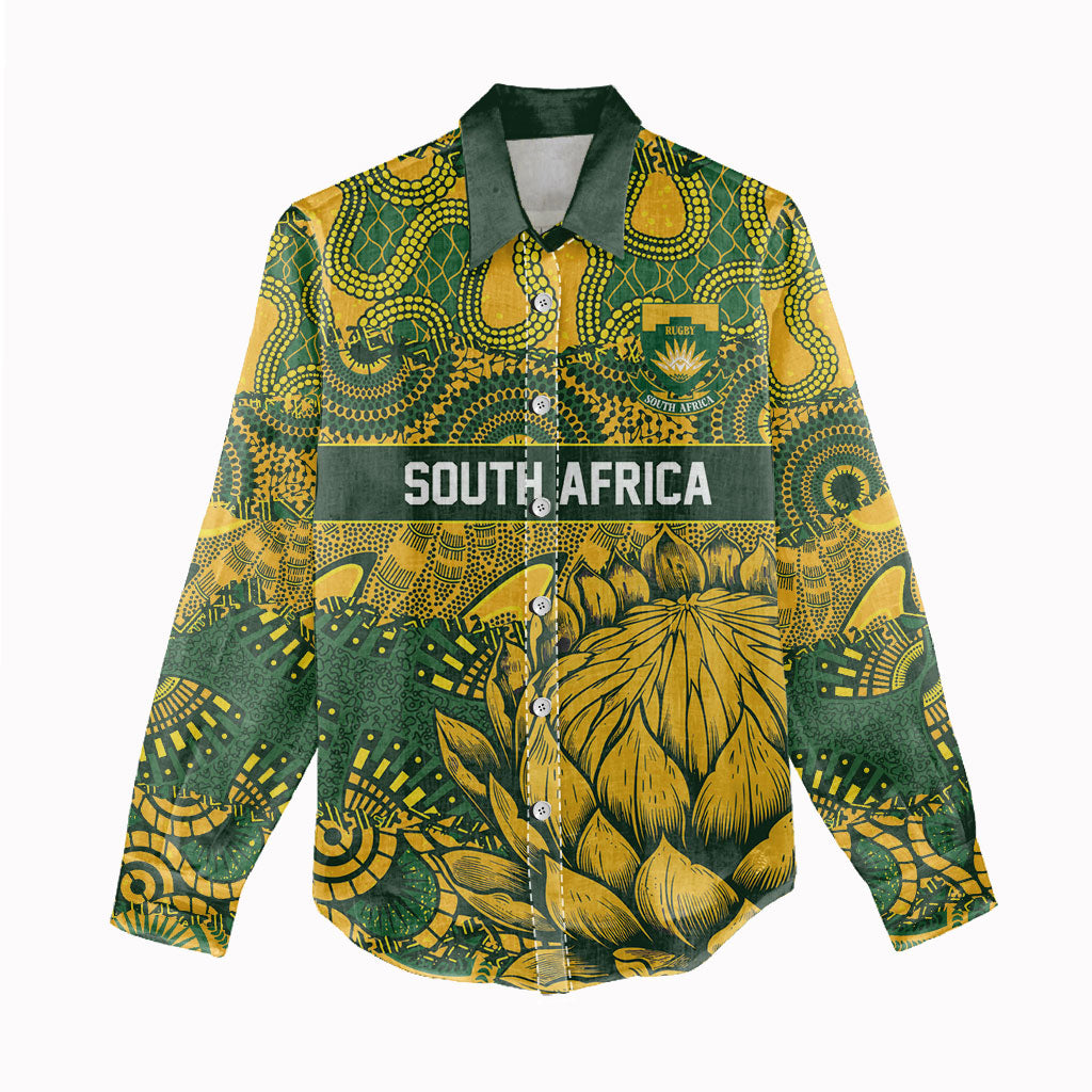 2026 Autumn Rugby Nations South Africa Custom Women Casual Shirt Indigenous Tribal Patchwork Motif