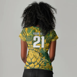 2026 Autumn Rugby Nations South Africa Custom Women V-Neck T-Shirt Indigenous Tribal Patchwork Motif