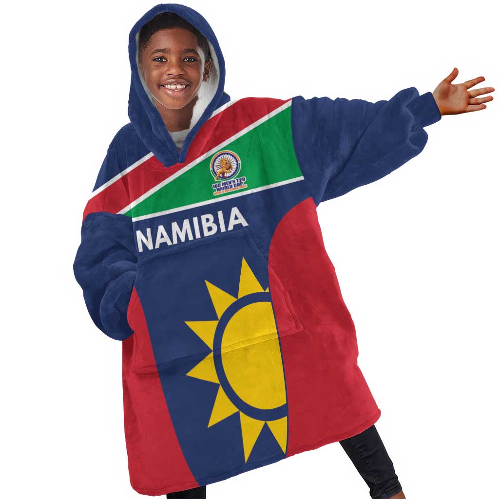 Custom Namibia Cricket Spirit 2026 Kid Wearable Blanket Hoodie World T20 Edition - African Pride
