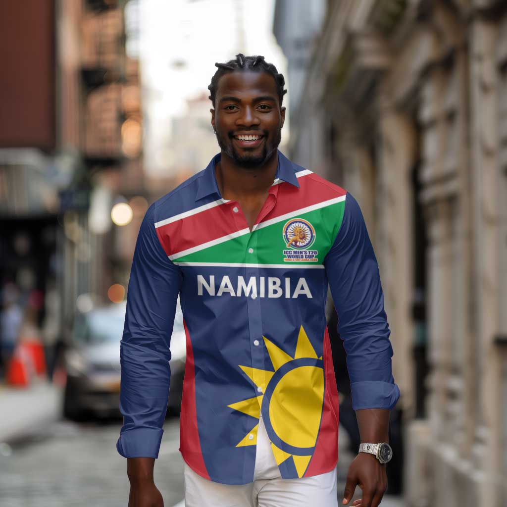 Custom Namibia Cricket Spirit 2026 Long Sleeve Button Shirt World T20 Edition - African Pride