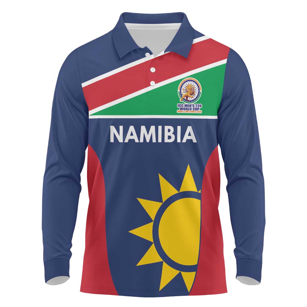 Custom Namibia Cricket Spirit 2026 Long Sleeve Polo Shirt World T20 Edition - African Pride