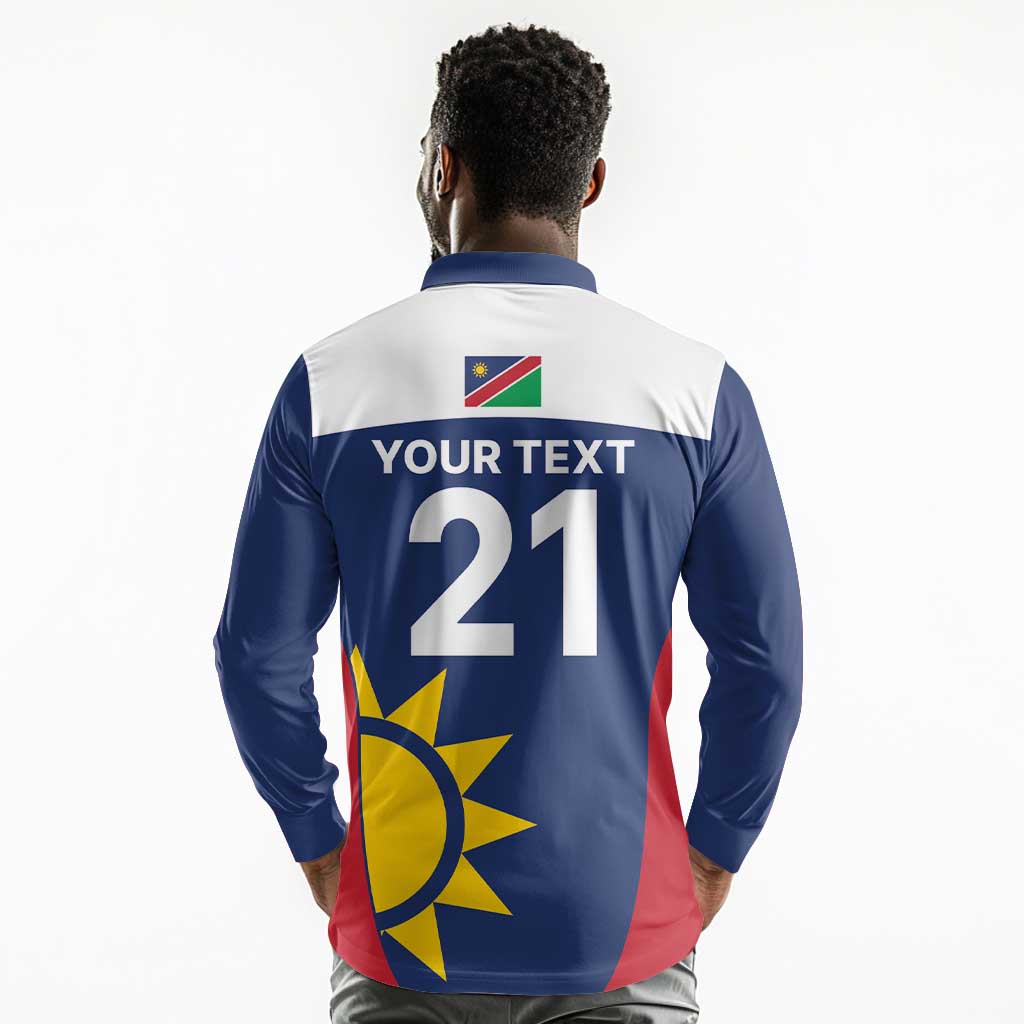 Custom Namibia Cricket Spirit 2026 Long Sleeve Polo Shirt World T20 Edition - African Pride