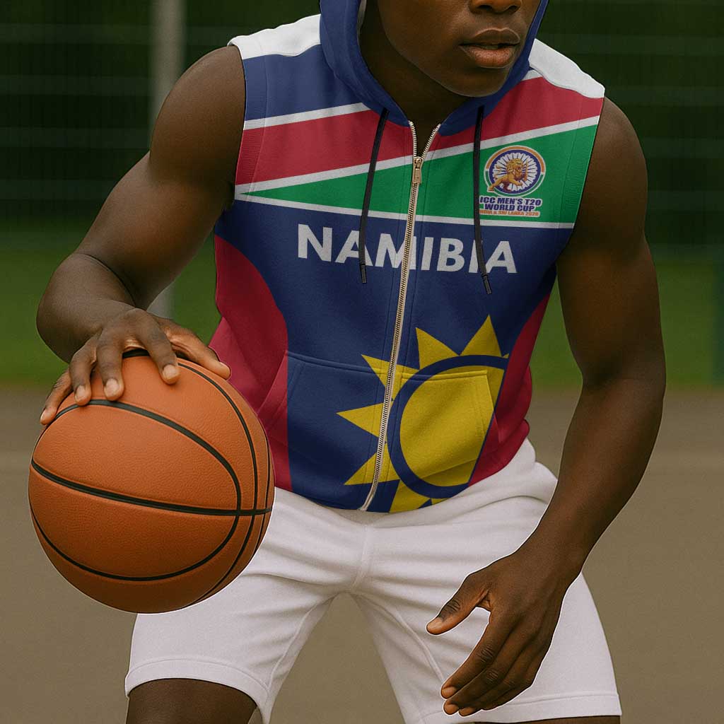 Custom Namibia Cricket Spirit 2026 Sleeveless Zip Hoodie World T20 Edition - African Pride