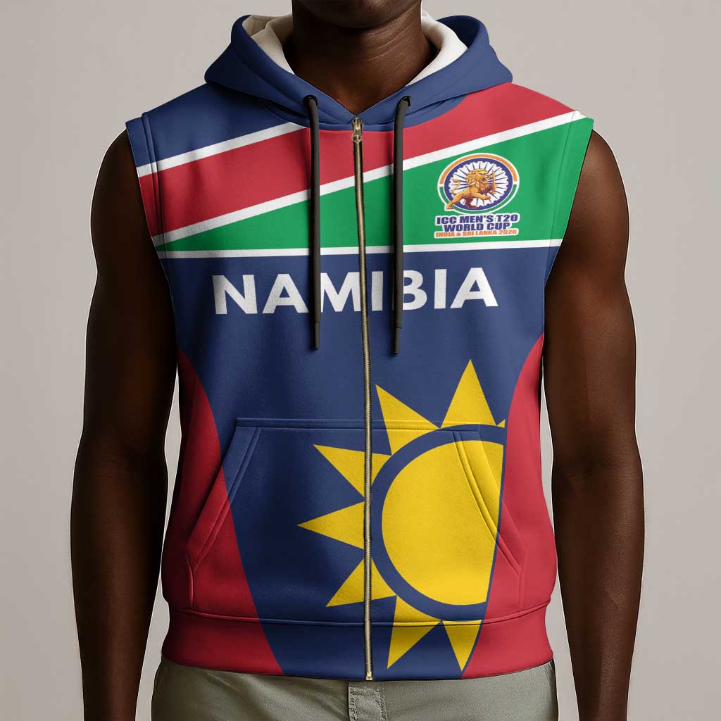 Custom Namibia Cricket Spirit 2026 Sleeveless Zip Hoodie World T20 Edition - African Pride