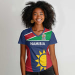 Custom Namibia Cricket Spirit 2026 Women V-Neck T-Shirt World T20 Edition - African Pride