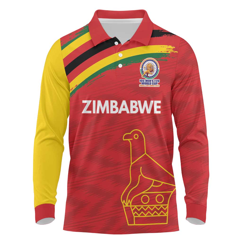 Custom Zimbabwe Cricket Spirit 2026 Long Sleeve Polo Shirt World T20 Edition - African Pride