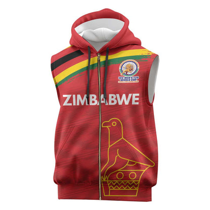 Custom Zimbabwe Cricket Spirit 2026 Sleeveless Zip Hoodie World T20 Edition - African Pride