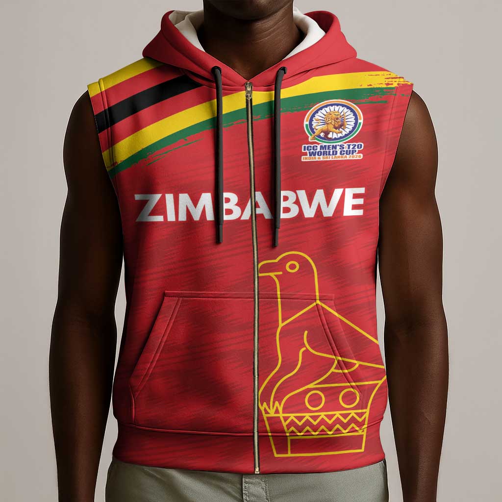 Custom Zimbabwe Cricket Spirit 2026 Sleeveless Zip Hoodie World T20 Edition - African Pride