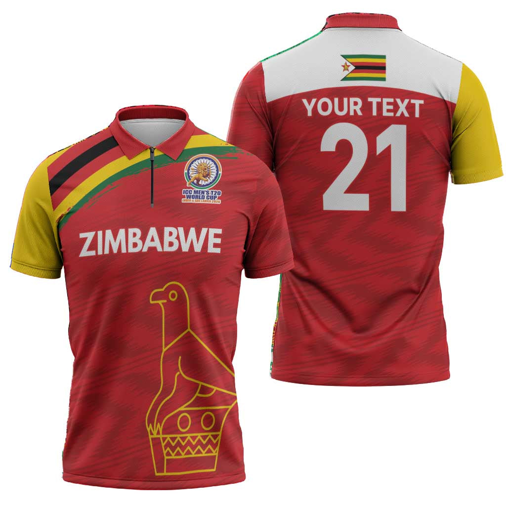 Custom Zimbabwe Cricket Spirit 2026 Zipper Polo Shirt World T20 Edition
