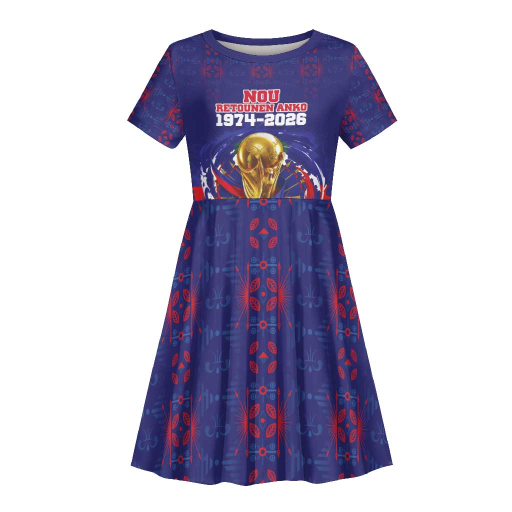 Custom Haiti Grenadye Alaso Kid Short Sleeve Dress Blue Nou Retounen Anko 1974-2026 - African Pride