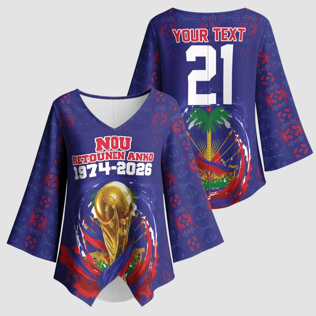 Custom Haiti Grenadye Alaso Kimono Sleeve Blouse Blue Nou Retounen Anko 1974-2026 - African Pride