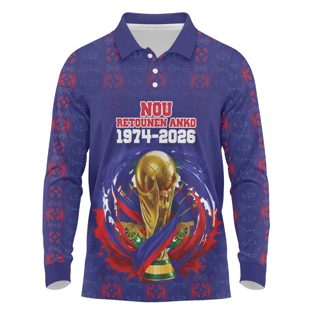 Custom Haiti Grenadye Alaso Long Sleeve Polo Shirt Blue Nou Retounen Anko 1974-2026 - African Pride