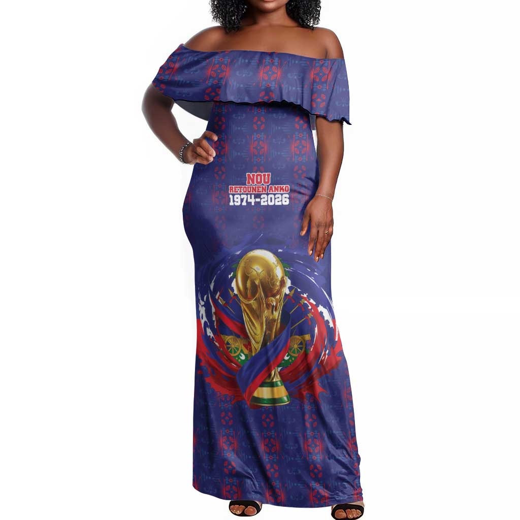 Custom Haiti Grenadye Alaso Off Shoulder Maxi Dress Blue Nou Retounen Anko 1974-2026 - African Pride