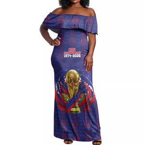 Custom Haiti Grenadye Alaso Off Shoulder Maxi Dress Blue Nou Retounen Anko 1974-2026 - African Pride