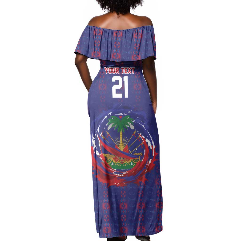 Custom Haiti Grenadye Alaso Off Shoulder Maxi Dress Blue Nou Retounen Anko 1974-2026 - African Pride