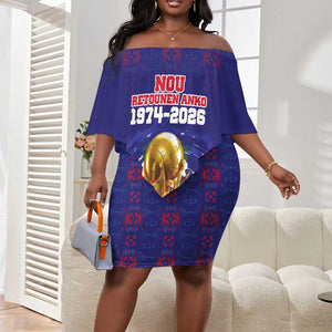 Custom Haiti Grenadye Alaso Off Shoulder Short Dress Blue Nou Retounen Anko 1974-2026 - African Pride