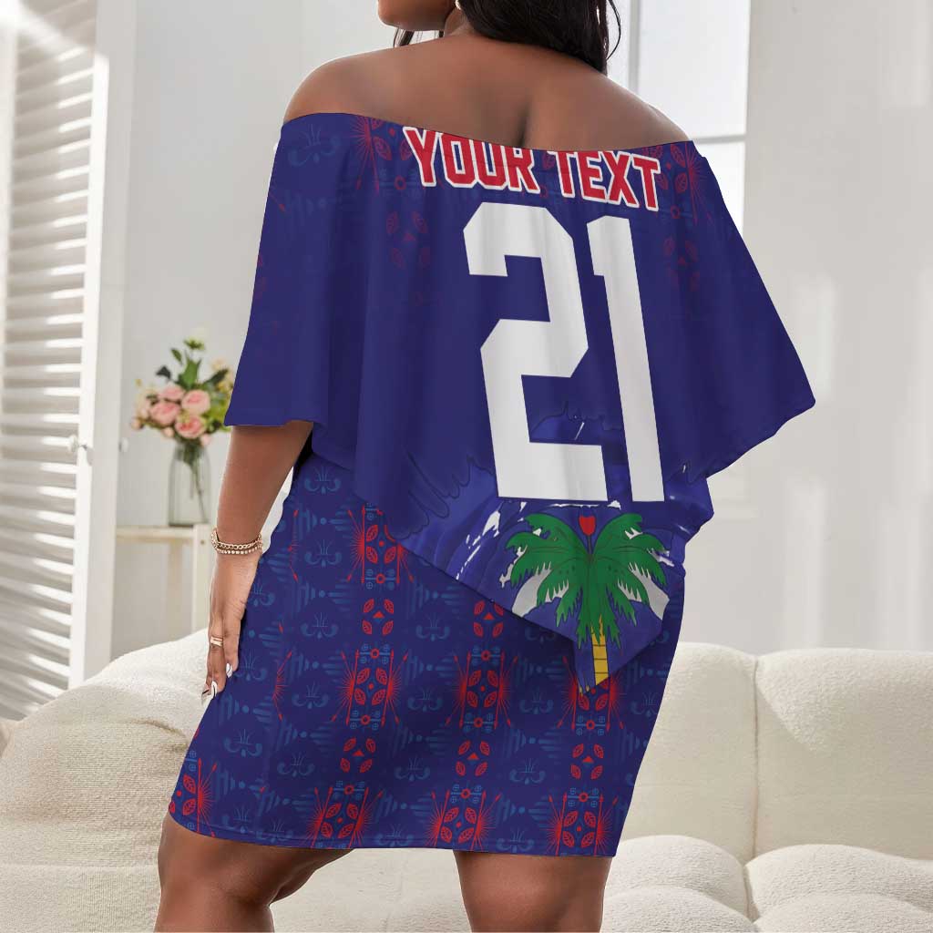 Custom Haiti Grenadye Alaso Off Shoulder Short Dress Blue Nou Retounen Anko 1974-2026 - African Pride